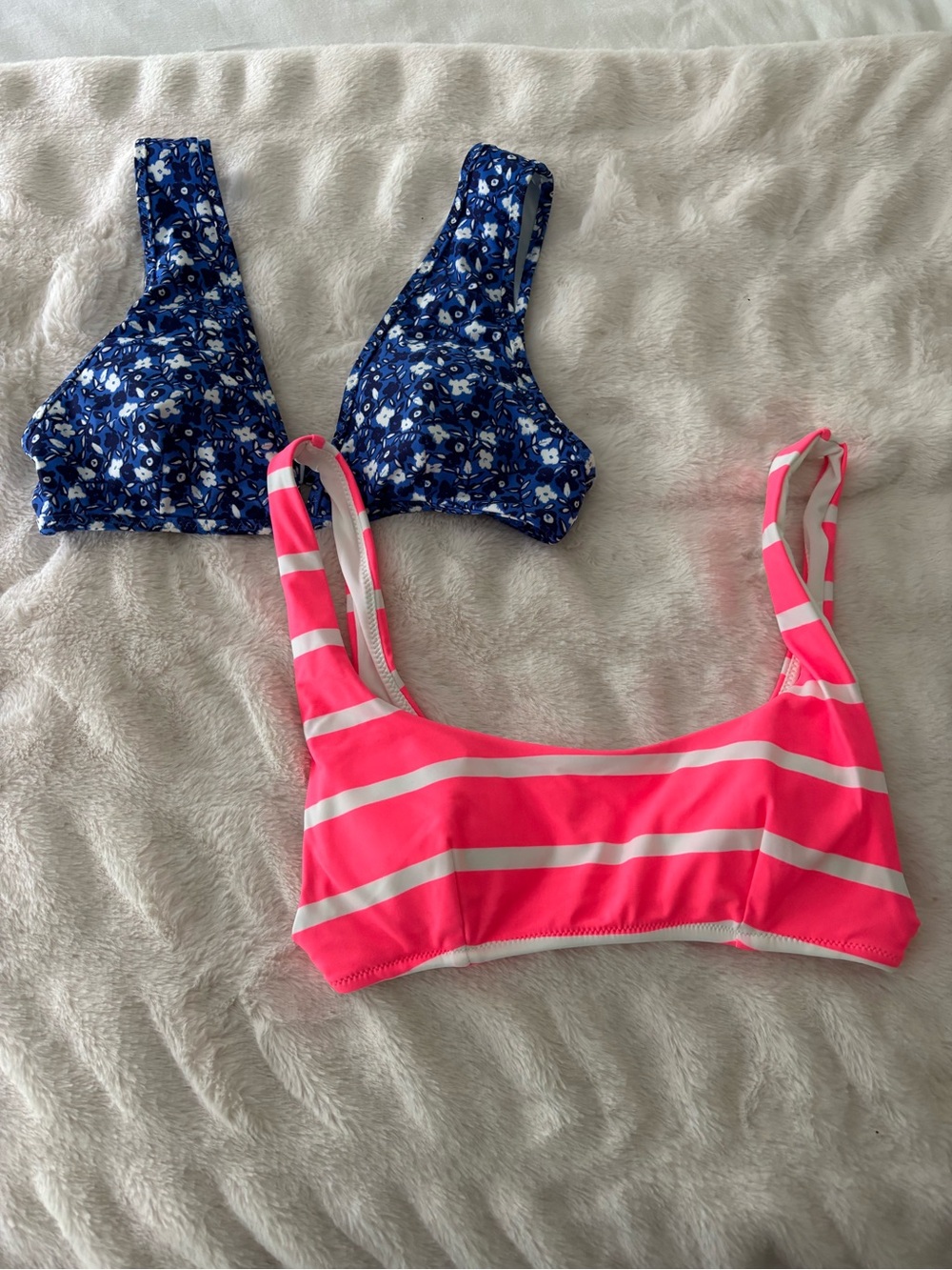 aerie Blue Floral Bikini Top & Hot Pink Stripe Bikini Top
